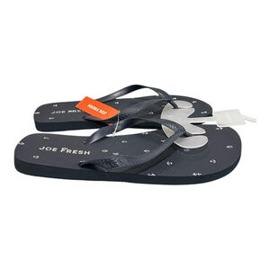 Joe Fresh Flip Flop Sandals Mens Size 9 Navy Anchor Print Beach Shoes Summer